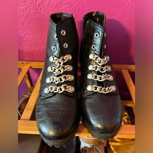 Women's Sugar Combat Boots in Black (worn once indoors!)